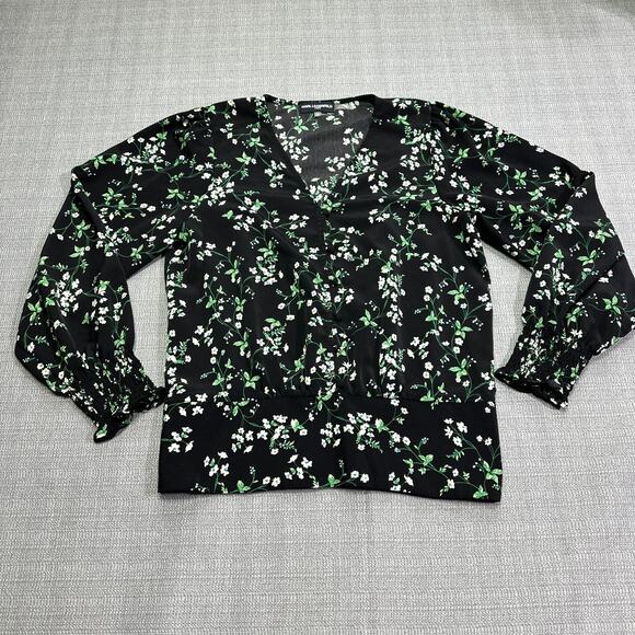 Karl Lagerfeld Tops - Karl Lagerfeld Top‎ Womens Small Black Ditsy Floral Smocked Shirt Faux Button Up